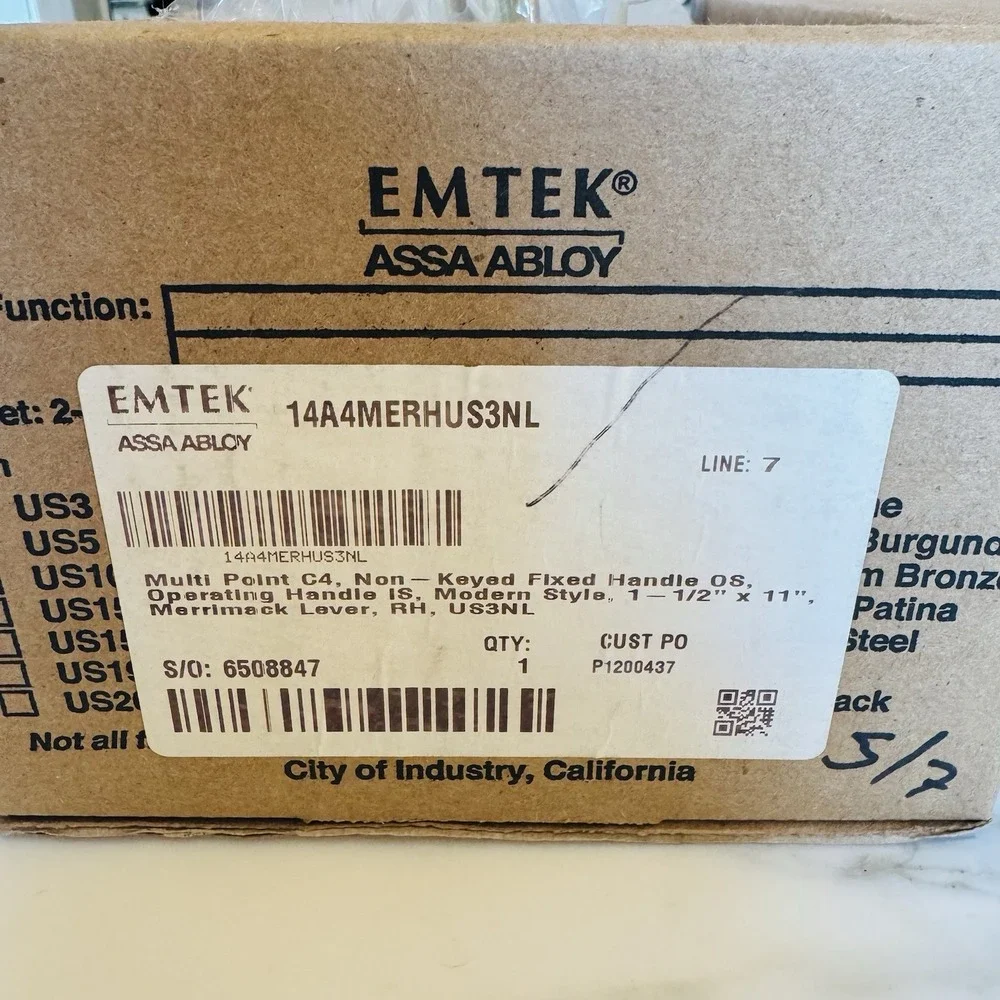 Emtek‎ Merrimack Lever US3NL Polished Brass 14A4MERHUS3NL RH Open Box NOS